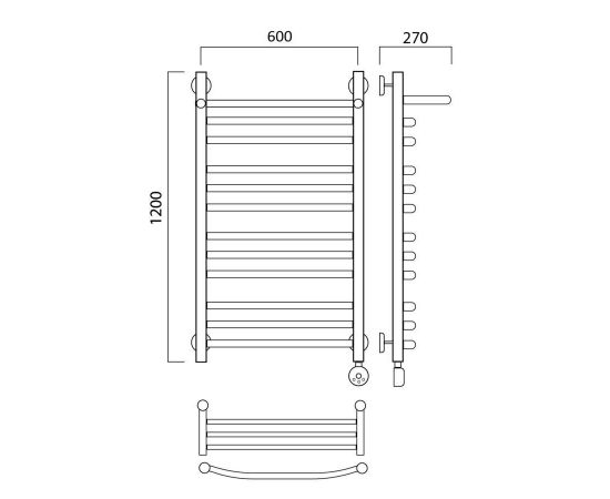 Полотенцесушитель электрический ДУГА групповая с полкой 120х60 ПРАВЫЙ Aquanerzh 000-3060A12060_R_, изображение 2