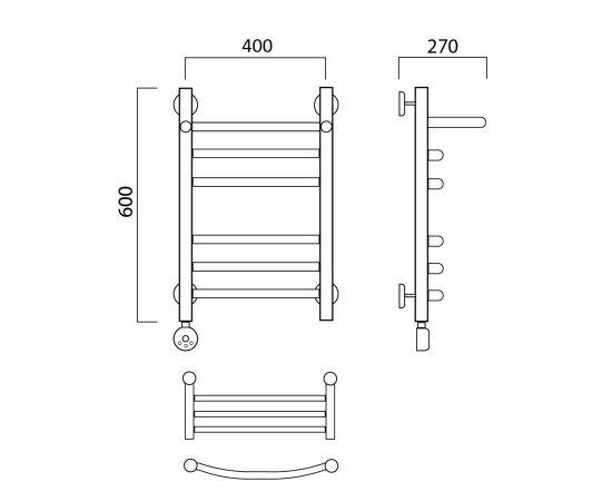 Полотенцесушитель электрический ДУГА групповая с полкой 60х40 ЛЕВЫЙ Aquanerzh 000-3060A6040_L_, изображение 2