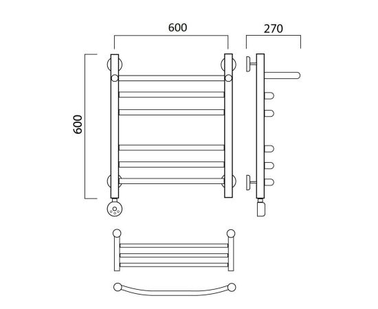 Полотенцесушитель электрический ДУГА групповая с полкой 60х60 ЛЕВЫЙ Aquanerzh 000-3060A6060_L_, изображение 2
