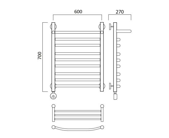Полотенцесушитель электрический ДУГА групповая с полкой 70х60 ЛЕВЫЙ Aquanerzh 000-3060A7060_L_, изображение 2