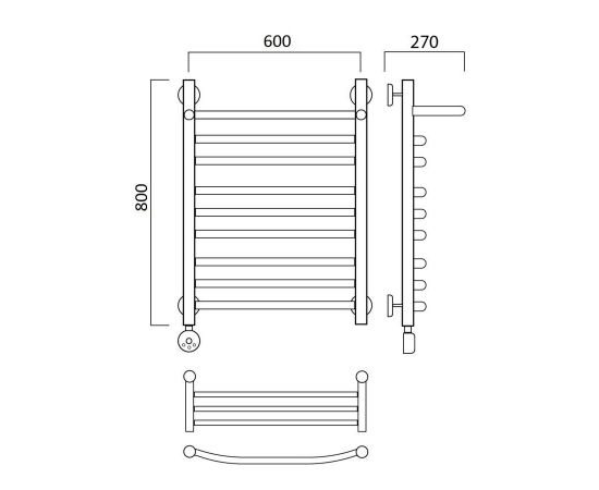 Полотенцесушитель электрический ДУГА групповая с полкой 80х60 ЛЕВЫЙ Aquanerzh 000-3060A8060_L_, изображение 2