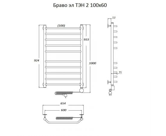 Полотенцесушитель Тругор Браво эл ТЭН 2 100*60 (ЛЦ4) (Браво2/элТЭН10060)_, изображение 2