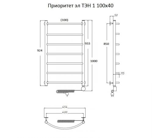 Полотенцесушитель Тругор Приоритет эл ТЭН 1 100*40 (ЛЦ2) (Приоритет1/элТЭН10040)_, изображение 2