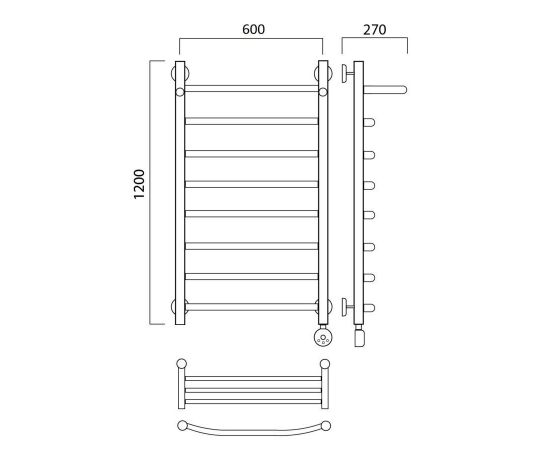 Полотенцесушитель электрический ДУГА с полкой 120х60 ПРАВЫЙ Aquanerzh 05-02A12060_R_, изображение 2