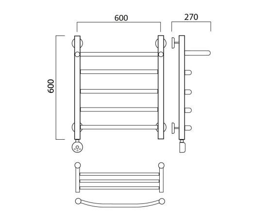Полотенцесушитель электрический ДУГА с полкой 60х60 ЛЕВЫЙ Aquanerzh 05-02A6060_L_, изображение 2