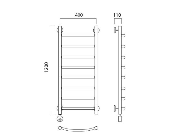 Полотенцесушитель электрический ДУГА 120х40 ЛЕВЫЙ Aquanerzh 06-02A12040_L_, изображение 2