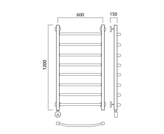 Полотенцесушитель электрический ДУГА 120х60 ЛЕВЫЙ Aquanerzh 06-02A12060_L_, изображение 2