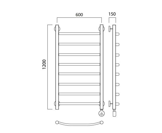 Полотенцесушитель электрический ДУГА 120х60 ПРАВЫЙ Aquanerzh 06-02A12060_R_, изображение 2