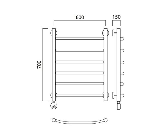 Полотенцесушитель электрический ДУГА 70х60 ЛЕВЫЙ Aquanerzh 06-02A7060_L_, изображение 2