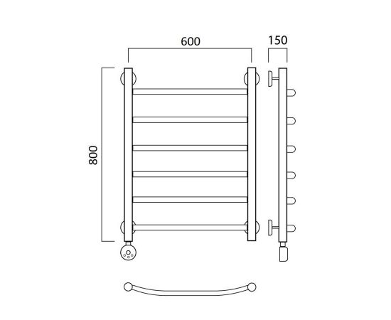 Полотенцесушитель электрический ДУГА 80х60 ЛЕВЫЙ Aquanerzh 06-02A8060_L_, изображение 2