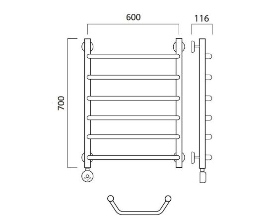 Полотенцесушитель электрический ТРАПЕЦИЯ 70х60 ЛЕВЫЙ Aquanerzh 06-03A7060_L_, изображение 2