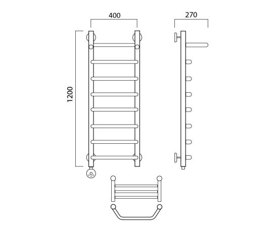 Полотенцесушитель электрический ТРАПЕЦИЯ с полкой 120х40 ЛЕВЫЙ Aquanerzh 07-03A12040_L_, изображение 2