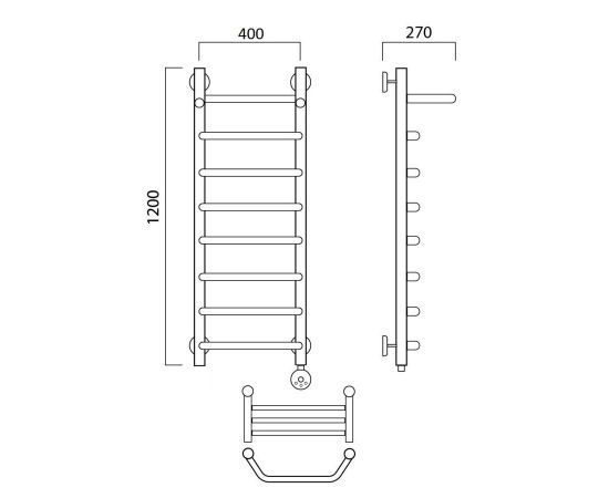 Полотенцесушитель электрический ТРАПЕЦИЯ с полкой 120х40 ПРАВЫЙ Aquanerzh 07-03A12040_R_, изображение 2