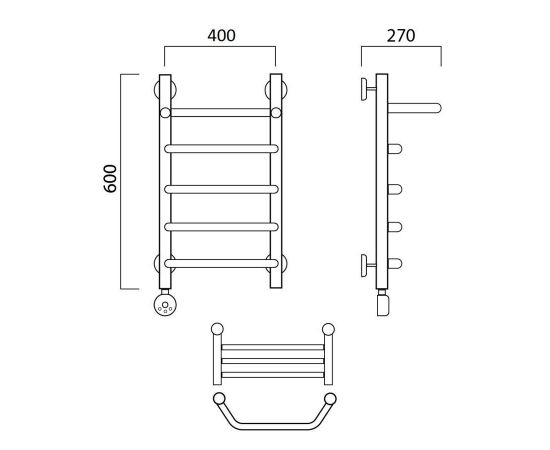 Полотенцесушитель электрический ТРАПЕЦИЯ с полкой 60х40 ЛЕВЫЙ Aquanerzh 07-03A6040_L_, изображение 2