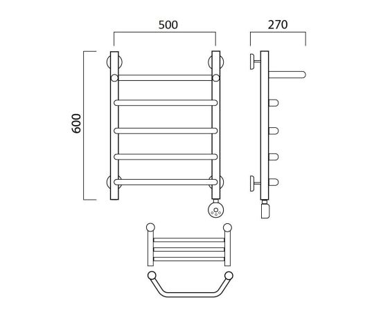Полотенцесушитель электрический ТРАПЕЦИЯ с полкой 60х50 ПРАВЫЙ Aquanerzh 07-03A6050_R_, изображение 2