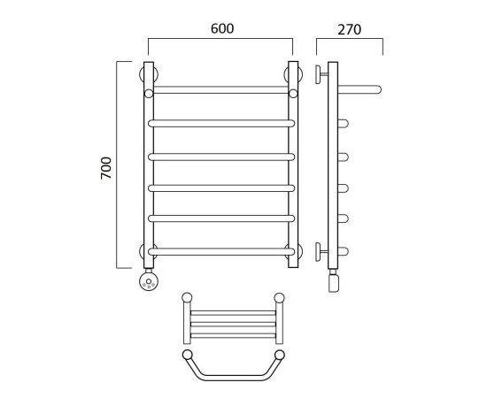 Полотенцесушитель электрический ТРАПЕЦИЯ с полкой 70х60 ЛЕВЫЙ Aquanerzh 07-03A7060_L_, изображение 2