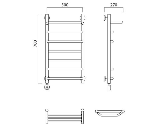 Полотенцесушитель электрический ТРАПЕЦИЯ-ПРЯМАЯ с полкой 70х50 ЛЕВЫЙ Aquanerzh 07-041A7050_L_, изображение 2