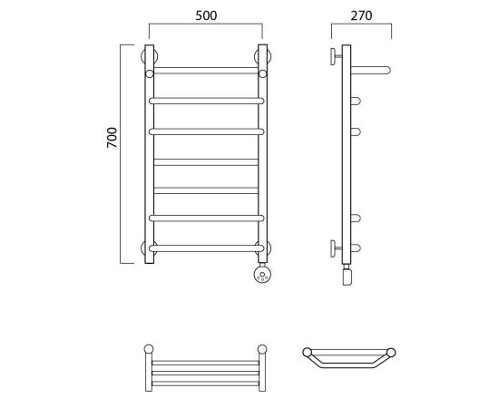 Полотенцесушитель электрический ТРАПЕЦИЯ-ПРЯМАЯ с полкой 70х50 ПРАВЫЙ Aquanerzh 07-041A7050_R_, изображение 2