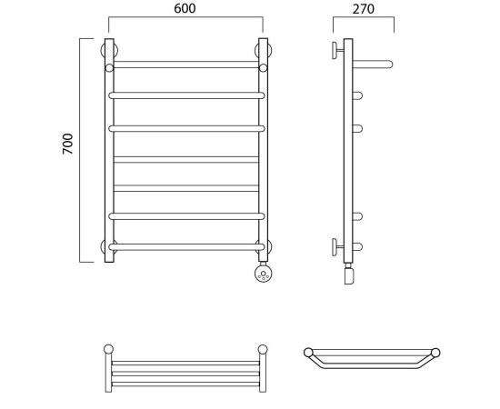 Полотенцесушитель электрический ТРАПЕЦИЯ-ПРЯМАЯ с полкой 70х60 ПРАВЫЙ Aquanerzh 07-041A7060_R_, изображение 2