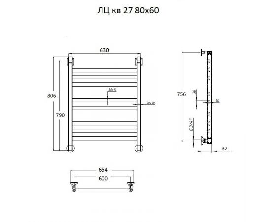 Полотенцесушитель Тругор ЛЦ кв 27 80*60 # (ЛЦкв27/8060 #)_, изображение 2