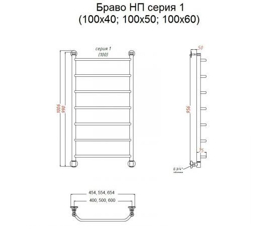 Полотенцесушитель Тругор Браво НП 1 100*60 (ЛЦ4) (Браво1/нп10060)_, изображение 2