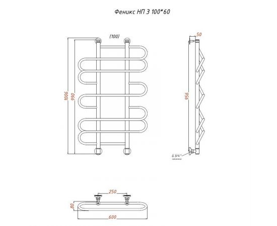 Полотенцесушитель Тругор Феникс НП 3 100*60 (ЛЦ36) (Феникс3/нп10060)_, изображение 2