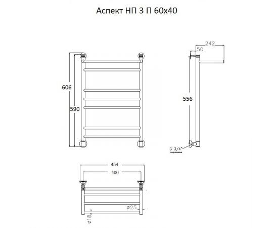 Полотенцесушитель Тругор Аспект НП 3 П 60*40 (ЛЦ6) (Аспект3/нп6040 П)_, изображение 2