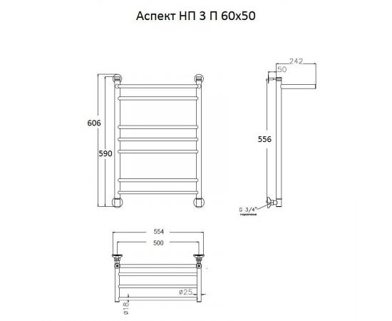 Полотенцесушитель Тругор Аспект НП 3 П 60*50 (ЛЦ6) (Аспект3/нп6050 П)_, изображение 2