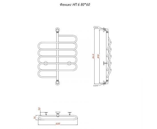 Полотенцесушитель Тругор Феникс НП 6 80*60 (ФЛ3) (Феникс6/нп8060)_, изображение 2