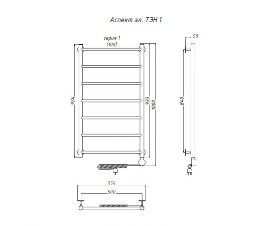 Полотенцесушитель Тругор Аспект эл ТЭН 1 100*50 (ЛЦ6) (Аспект1/элТЭН10050)_, изображение 2
