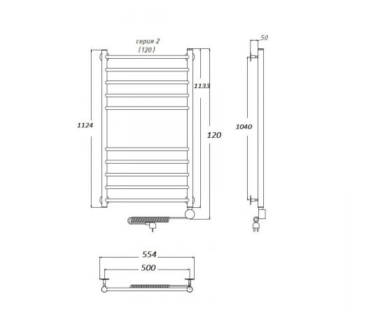 Полотенцесушитель Тругор Аспект эл ТЭН 2 120*50 (ЛЦ6) (Аспект2/элТЭН12050)_, изображение 2