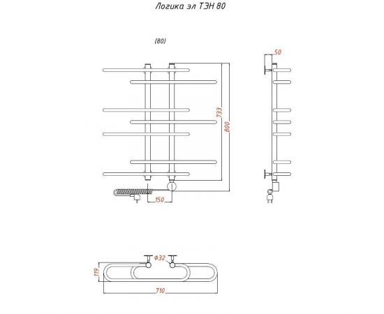 Полотенцесушитель Тругор Логика эл ТЭН 80*60 (ЛЦ9) (Логика/элТЭН8060)_, изображение 2