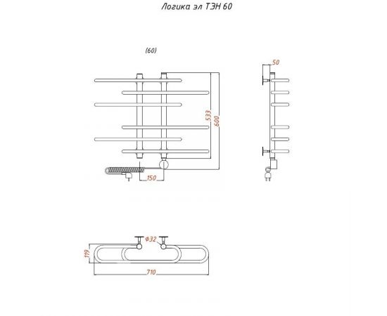 Полотенцесушитель Тругор Логика эл ТЭН 60*60 (ЛЦ9) (Логика/элТЭН6060)_, изображение 2