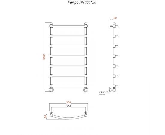 Полотенцесушитель Тругор Ретро нп 100*50 (ЛЦ33 нов) D25 (Ретро/нп10050 D25)_, изображение 2