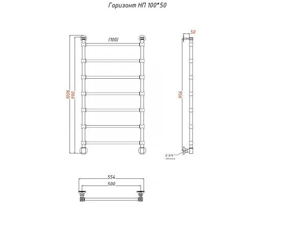 Полотенцесушитель Тругор Горизонт НП 100*50 (ЛЦ34) (Горизонт/нп10050)_, изображение 2