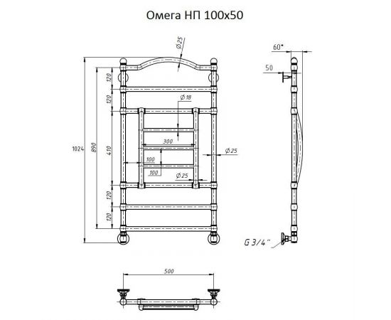 Полотенцесушитель Тругор Омега НП 100*50 (Омега НП 100*50)_, изображение 2