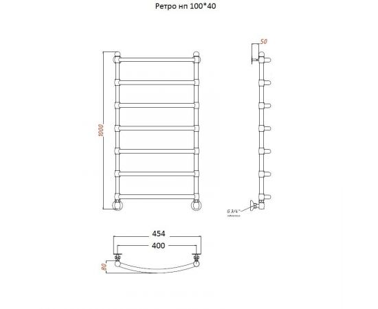 Полотенцесушитель Тругор Ретро нп 100*40 (ЛЦ33 нов) D25 (Ретро/нп10040 D25)_, изображение 2