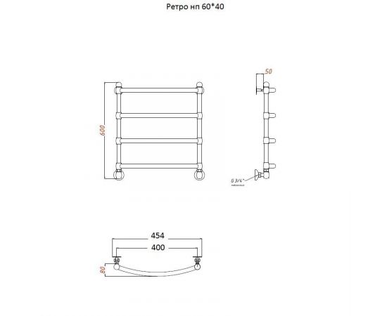 Полотенцесушитель Тругор Ретро нп 60*40 (ЛЦ33 нов) D25 (Ретро/нп6040 D25)_, изображение 2