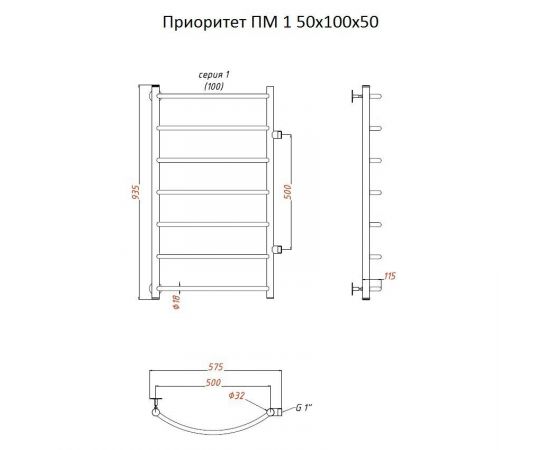 Полотенцесушитель Тругор Приоритет ПМ 1 50*100*50 (ЛЦ2) (Приоритет1/ПМ5010050)_, изображение 2