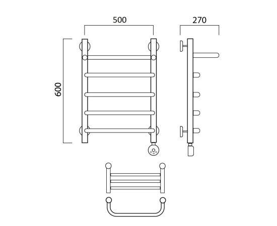 Полотенцесушитель электрический СКОБА с полкой 60х50 ПРАВЫЙ Aquanerzh 00-07A6050_R_, изображение 3