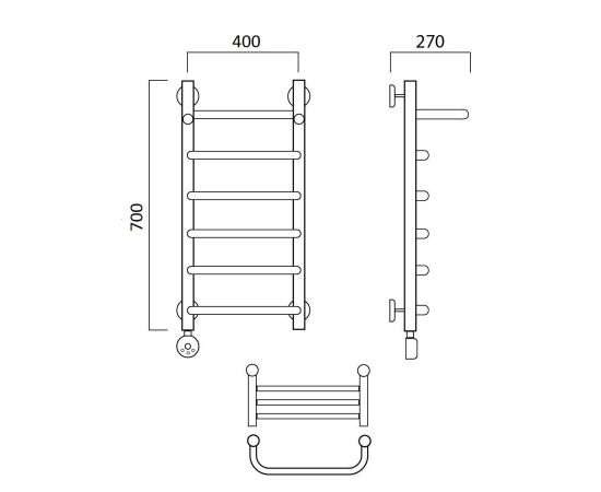 Полотенцесушитель электрический СКОБА с полкой 70х40 ЛЕВЫЙ Aquanerzh 00-07A7040_L_, изображение 3