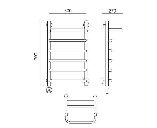 Полотенцесушитель электрический СКОБА с полкой 70х50 ЛЕВЫЙ Aquanerzh 00-07A7050_L_, изображение 2