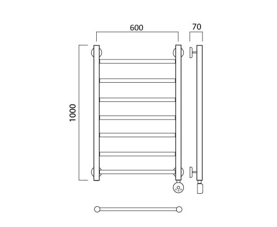 Полотенцесушитель электрический ПРЯМАЯ 100х60 ПРАВЫЙ Aquanerzh 000-10A10060_R_, изображение 3