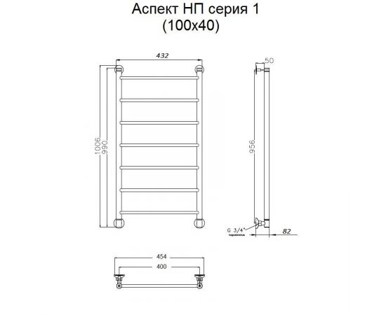 Полотенцесушитель Тругор Аспект НП 1 100*40 (ЛЦ6) (Аспект1/нп10040)_, изображение 2