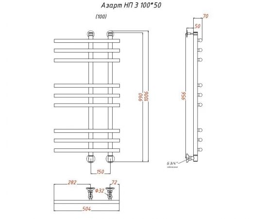 Полотенцесушитель Тругор Азарт НП 3 100*50 (ЛЦ25) (Азарт3/нп10050)_, изображение 2