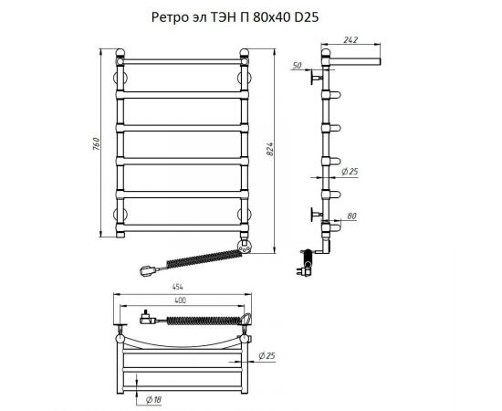 Полотенцесушитель Тругор Ретро эл ТЭН П 80*40 (ЛЦ33 нов) D25 (Ретро/элТЭН8040 D25 П)_, изображение 2