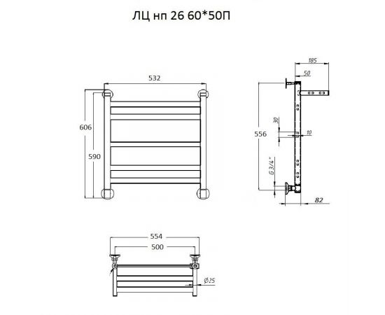 Полотенцесушитель Тругор ЛЦ нп 26 60*50П # (ЛЦкв26/6050П#)_, изображение 2
