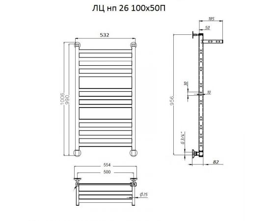 Полотенцесушитель Тругор ЛЦ нп 26 100*50П # (ЛЦкв26/10050П#)_, изображение 2