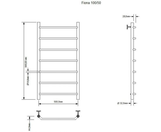 Полотенцесушитель водяной Aquanet Fiona 1000x500, хром_, изображение 3