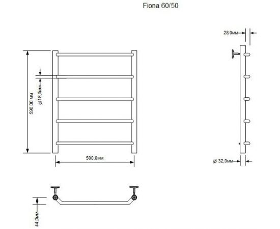 Полотенцесушитель водяной Aquanet Fiona 600x500, хром_, изображение 3